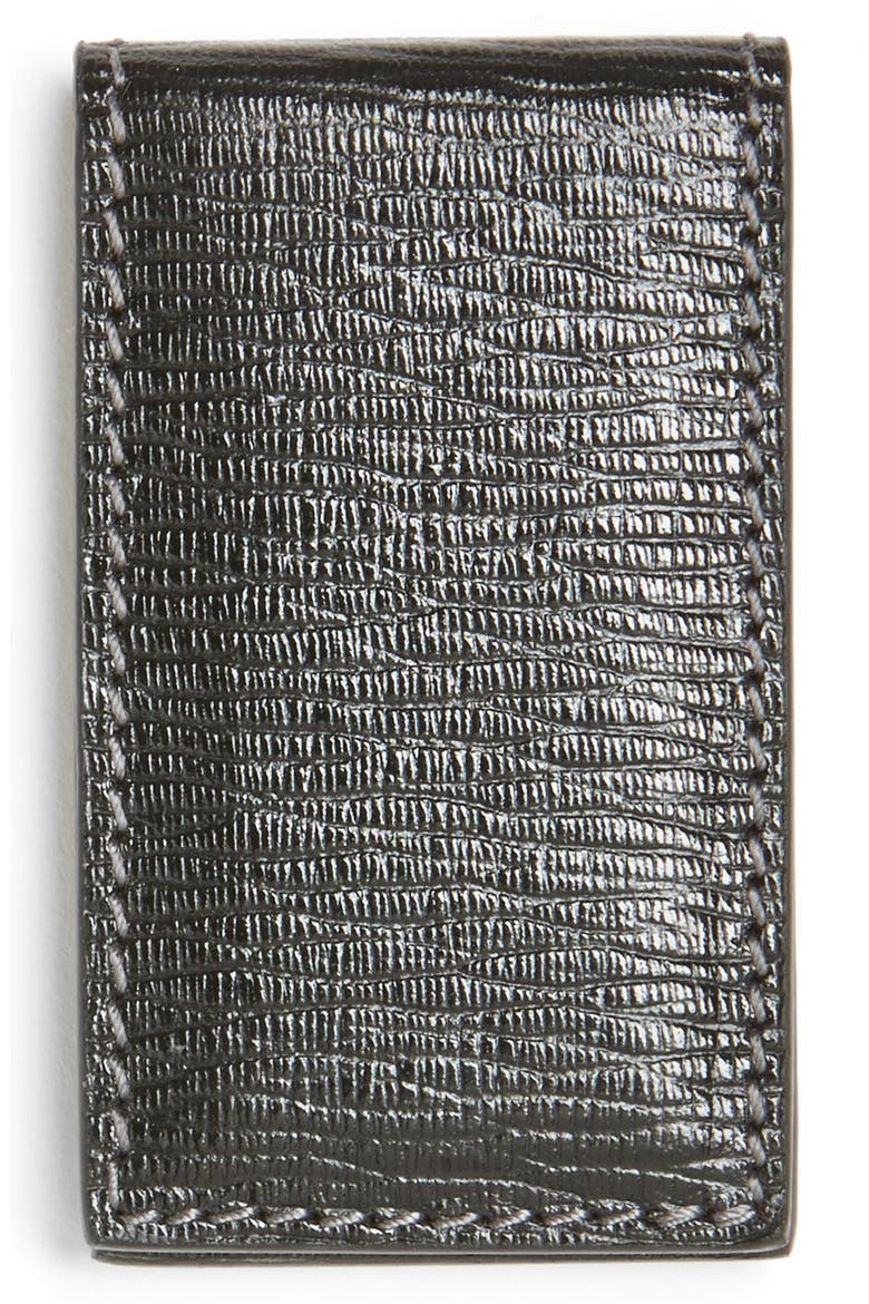 Salvatore Ferragamo Stamped Calf Magnetic Money Clip, Alternate, color, BLACK