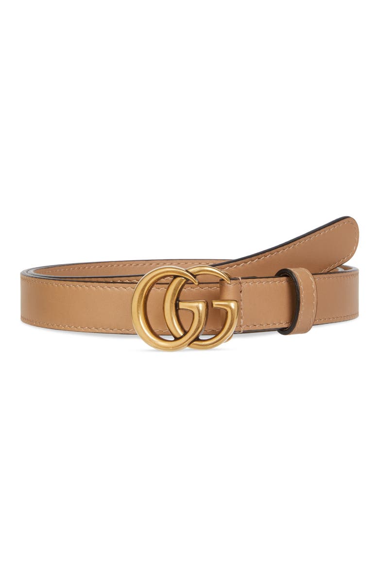Double-G Buckle Calfskin Belt, Main, color, NATURAL TAN/ GOLD