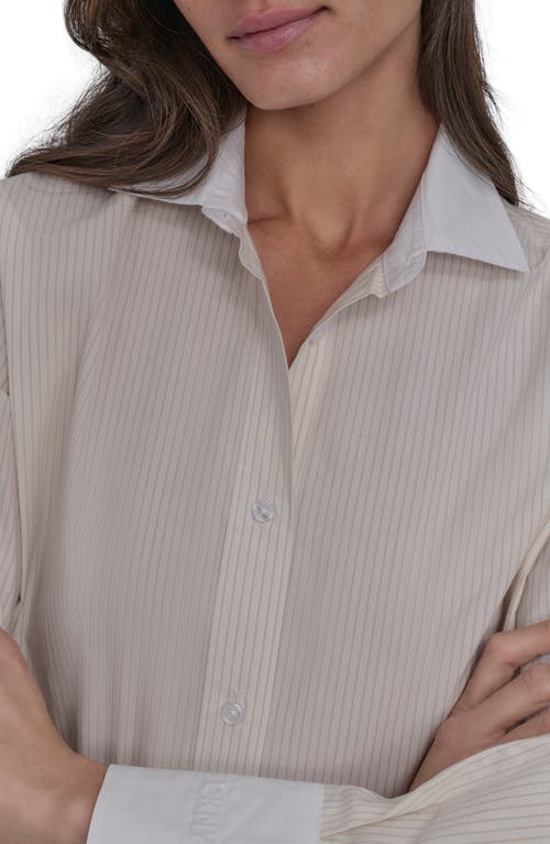 Shop Dkny Jeans Stripe Cotton Button-up Shirt In Egg Nog/pebble