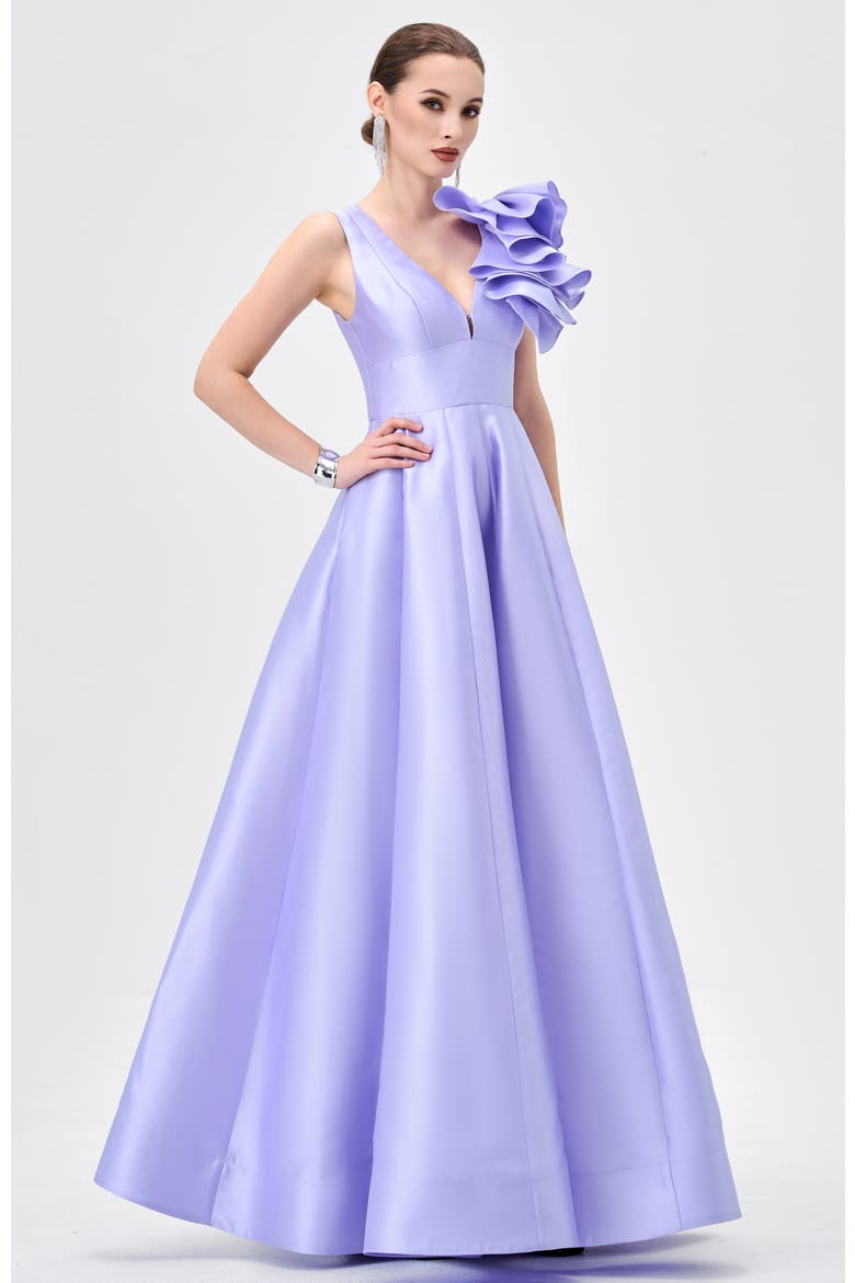 Mirella V Neck Ruffle Gown, Alternate, color, LAVENDER