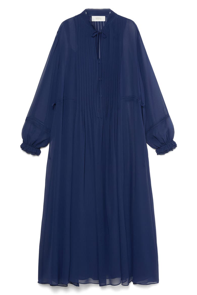 Long Sleeve Pintuck Pleat Silk Georgette Dress, Alternate, color, MIDNIGHT BLUE