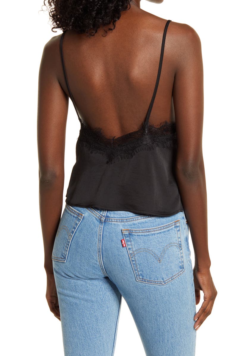 Open Edit Eyelash Lace Trim Satin Crop Camisole, Alternate, color,