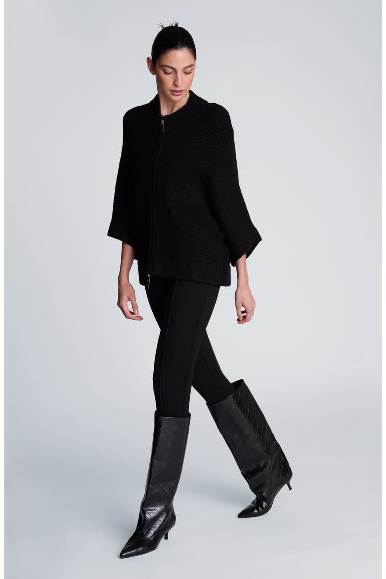 Dolman Sleeve Zip Cardigan, Alternate, color, BLACK