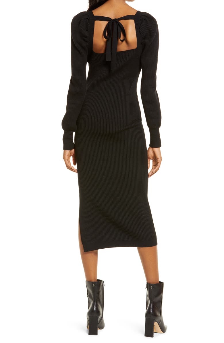 Charles Henry Square Neck Tie Back Puff Long Sleeve Sweater Dress, Alternate, color, 