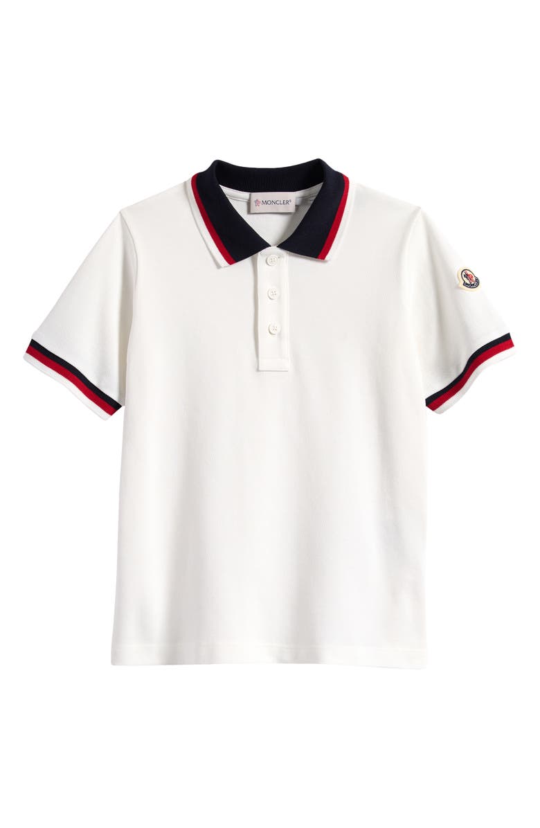 Moncler Kids' Tipped Cotton Piqué Polo, Main, color, Natural