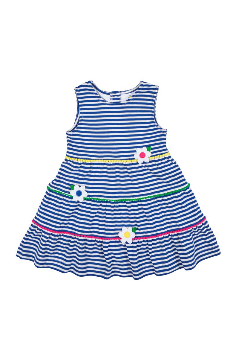 Stripe Knit Dress With Pom Poms & Flowers, Main, color, Blue/White