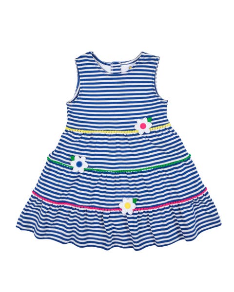 Stripe Knit Dress With Pom Poms & Flowers (Toddler, Little Kid, Big Kid)