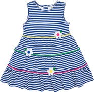 Florence Eiseman Stripe Knit Dress With Pom Poms & Flowers