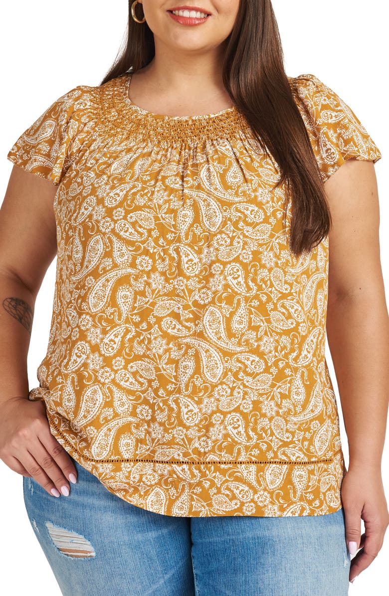 Daniel Rainn Smocked Neck Paisley Blouse, Alternate, color, 