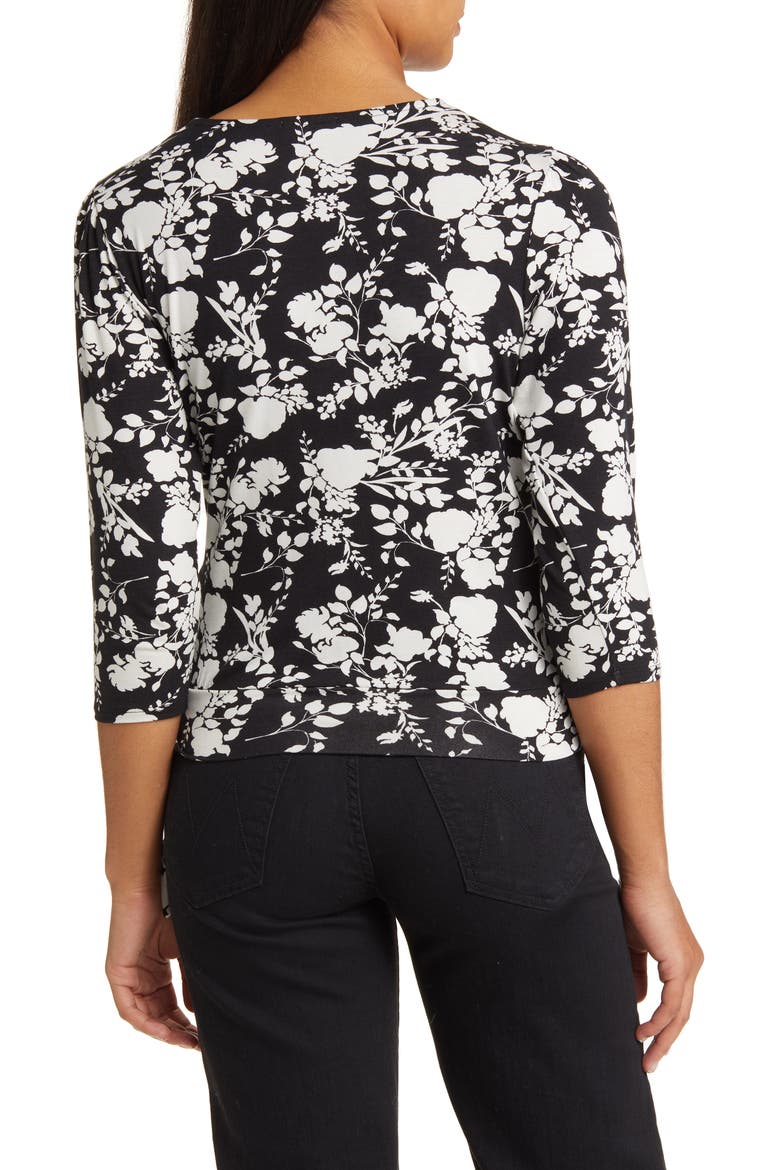 Faux Tie Wrap Top, Alternate, color, BLACK/ IVORY