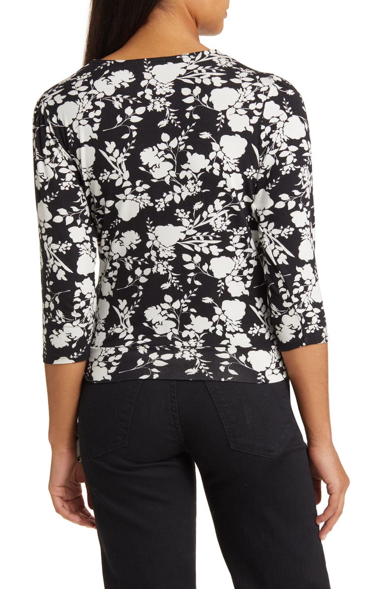 Loveappella Faux Tie Wrap Top, Alternate, color, Black/ Ivory