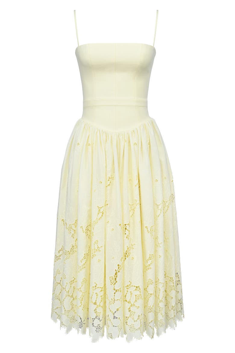 Ysabella Lace Skirt Stretch Cotton Cocktail Dress, Alternate, color, LEMON