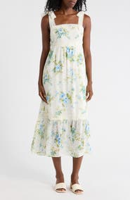 AUGUST SKY Floral Tie Strap Midi Dress