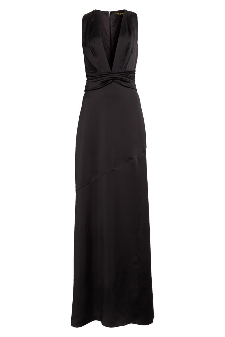 Ameera Plunge Neck Satin Gown, Alternate, color, BLACK