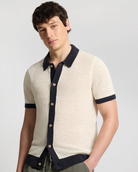 Linen Short Sleeve Button Up Sweater