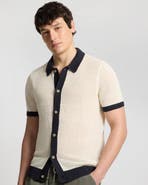 Onia Linen Short Sleeve Button Up Sweater