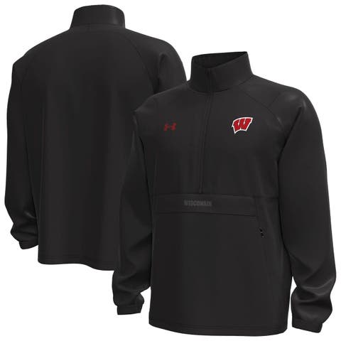 Men's Under Armour  Black Wisconsin Badgers Unstoppable Woven Anorak Half-Zip Jacket