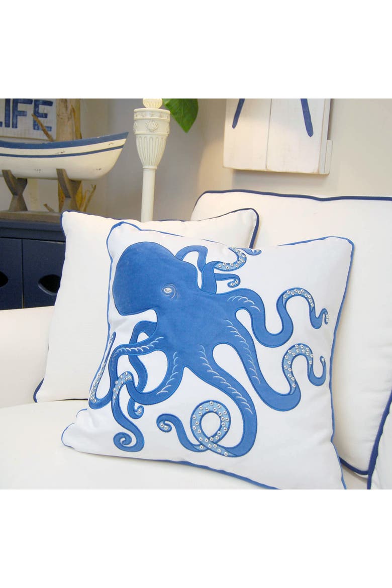 Blue Inkling Octopus Indoor Applique Accent Throw Pillow, Alternate, color, Blue