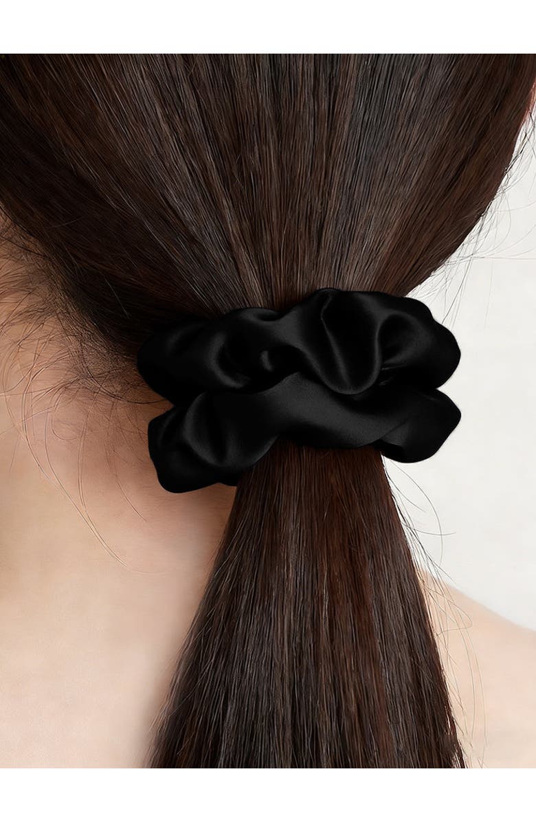 SILKSILKY 3Pcs Pure Silk Midnight Scrunchies Bundle- Middle - 3.5cm, Alternate, color, Black