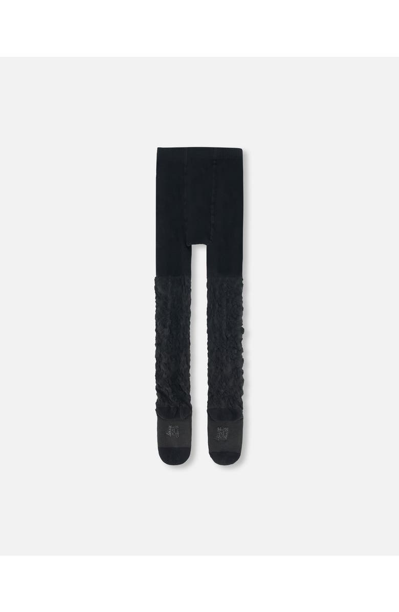 Deux par Deux Girl's Jacquard Flowers Tights Black, Alternate, color, 