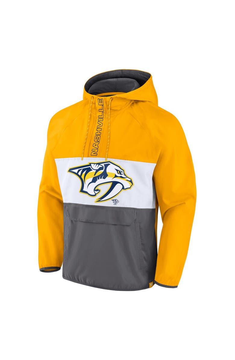 FANATICS Men's Fanatics Branded Gold Nashville Predators Flagrant Foul Anorak Raglan Half-Zip Hoodie Jacket, Alternate, color, Gold