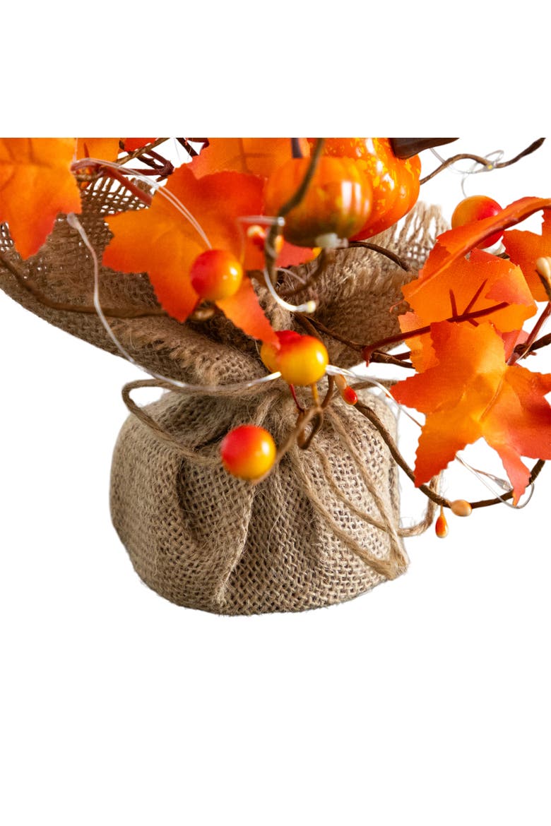 18-in Pre-Lit Artificial Maple Tree with Pumpkin Ornaments and 30 LED String Lights in Burlap Wrapped Base Base, Alternate, color, Orange