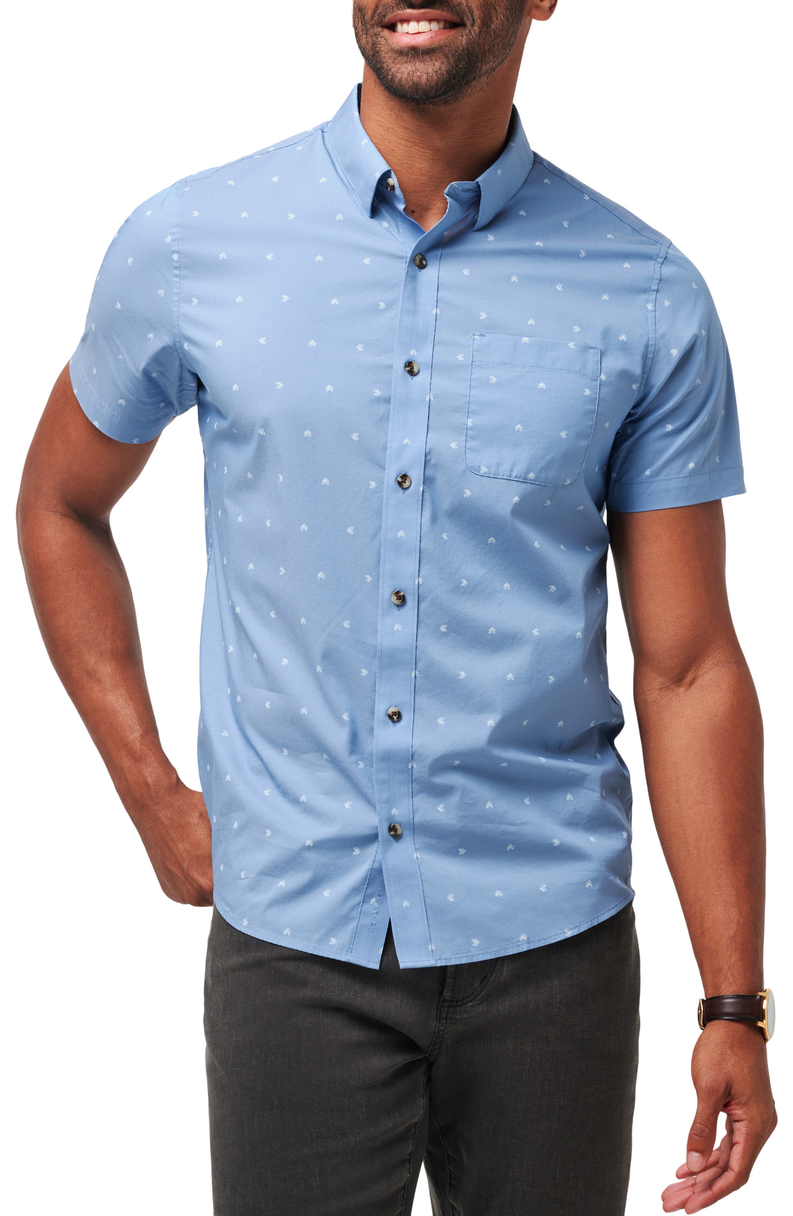 TravisMathew Wind It In Stretch Short Sleeve Button-Up Shirt