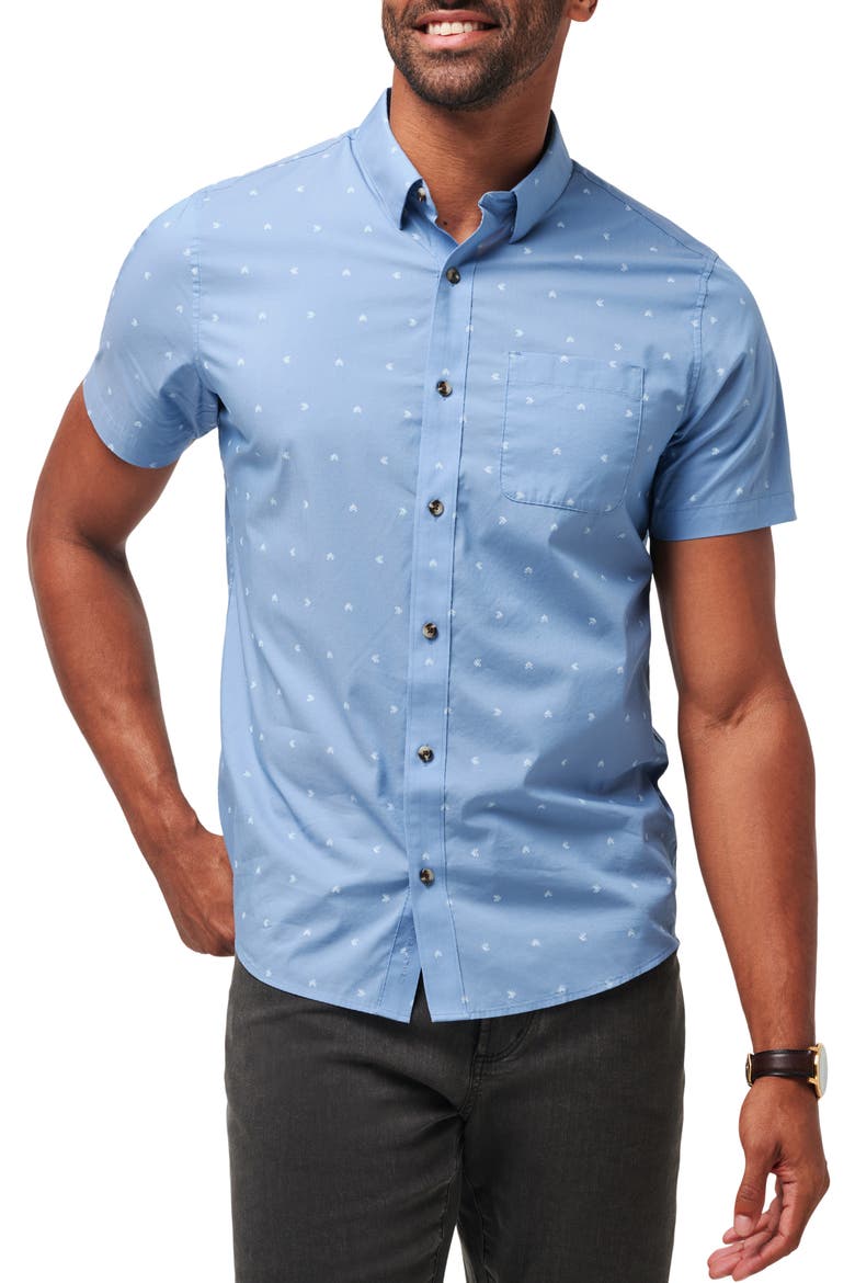 Wind It In Stretch Short Sleeve Button-Up Shirt, Main, color, HEATHER QUIET HARBOR