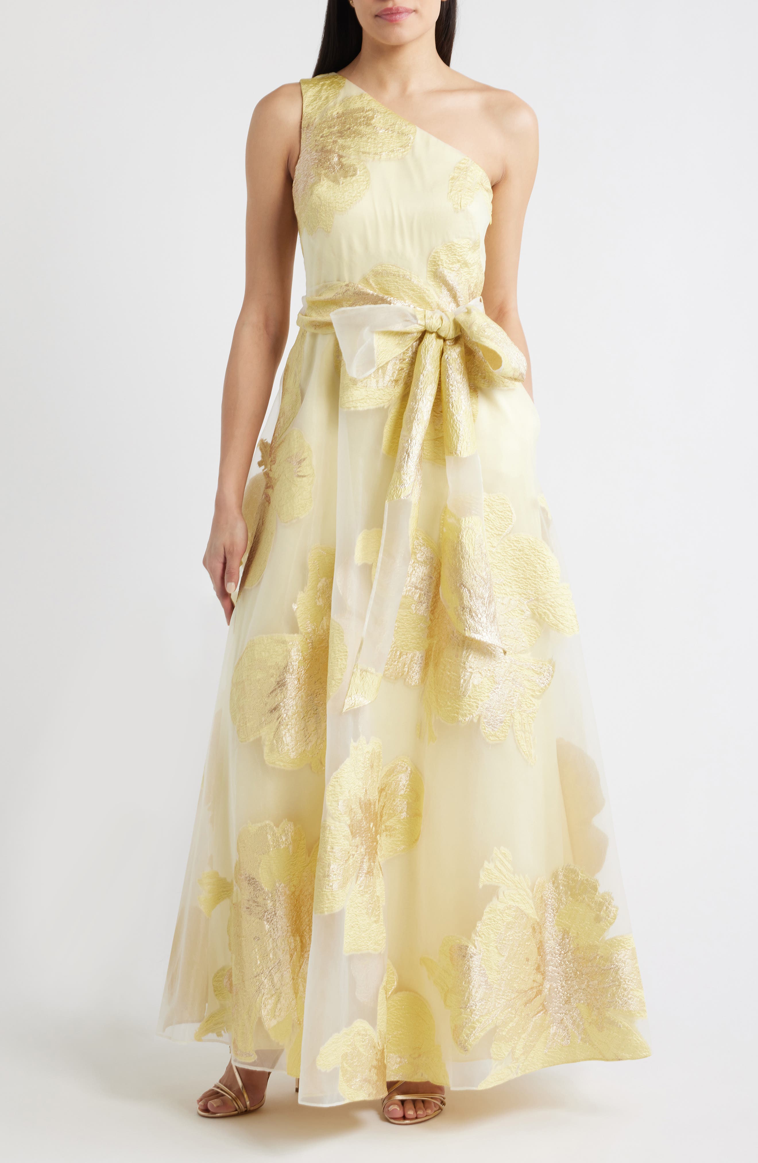 One-Shoulder Brocade Ballgown
