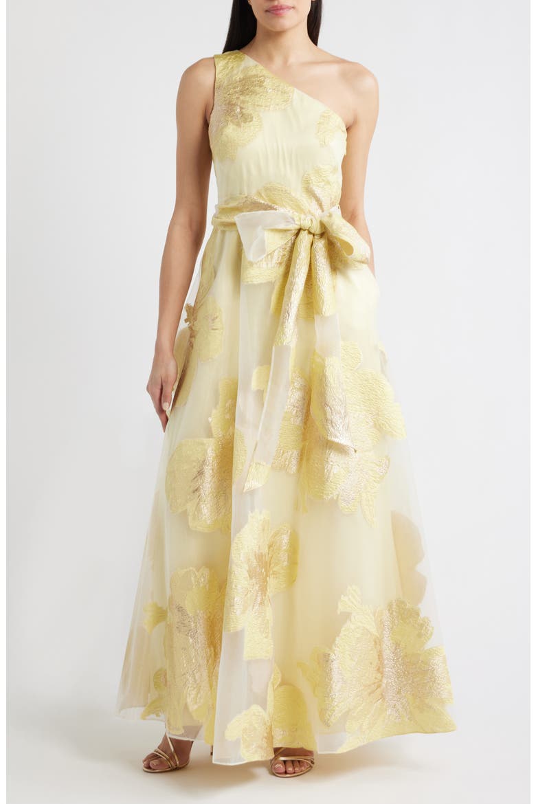 One-Shoulder Brocade Ballgown, Main, color, YELLOW