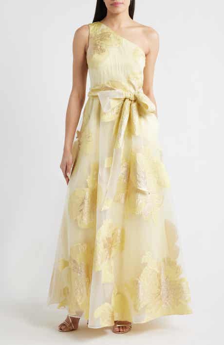One-Shoulder Brocade Ballgown