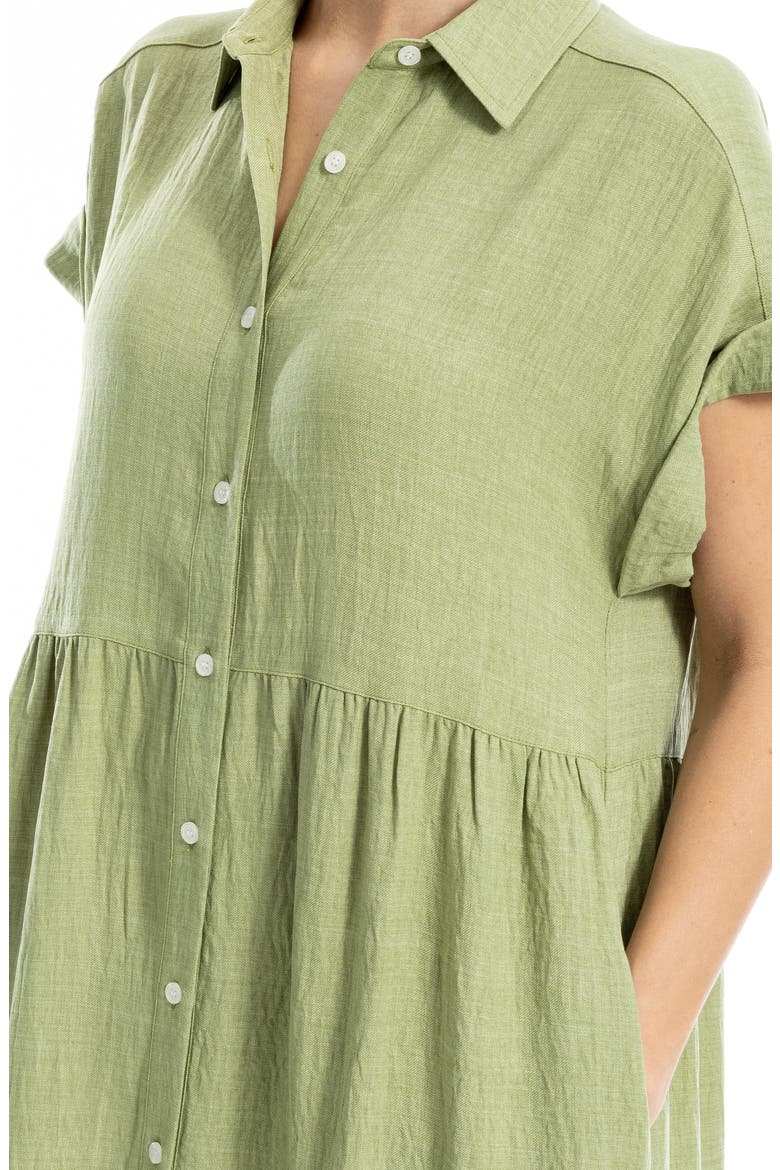 Short Sleeve Tiered Maxi Shirtdress, Alternate, color, HEATHER LEAF