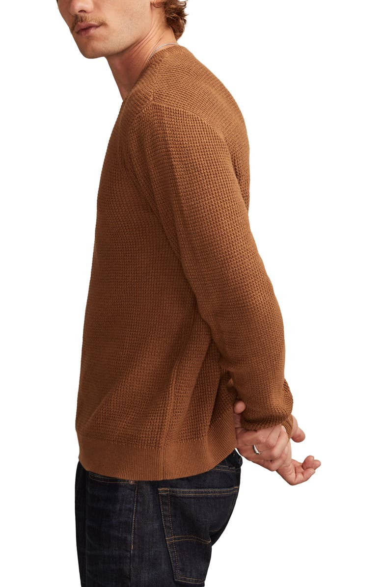 Lucky Brand Waffle Cotton & Linen Crewneck Sweater, Alternate, color, Toasted Coconut