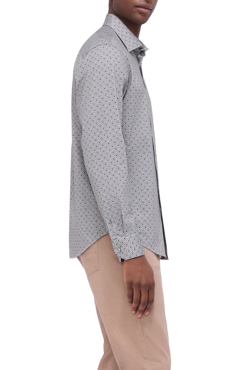 Bugatchi James OoohCotton<sup>®</sup> Geo Print Button-Up Shirt, Alternate, color, Khaki