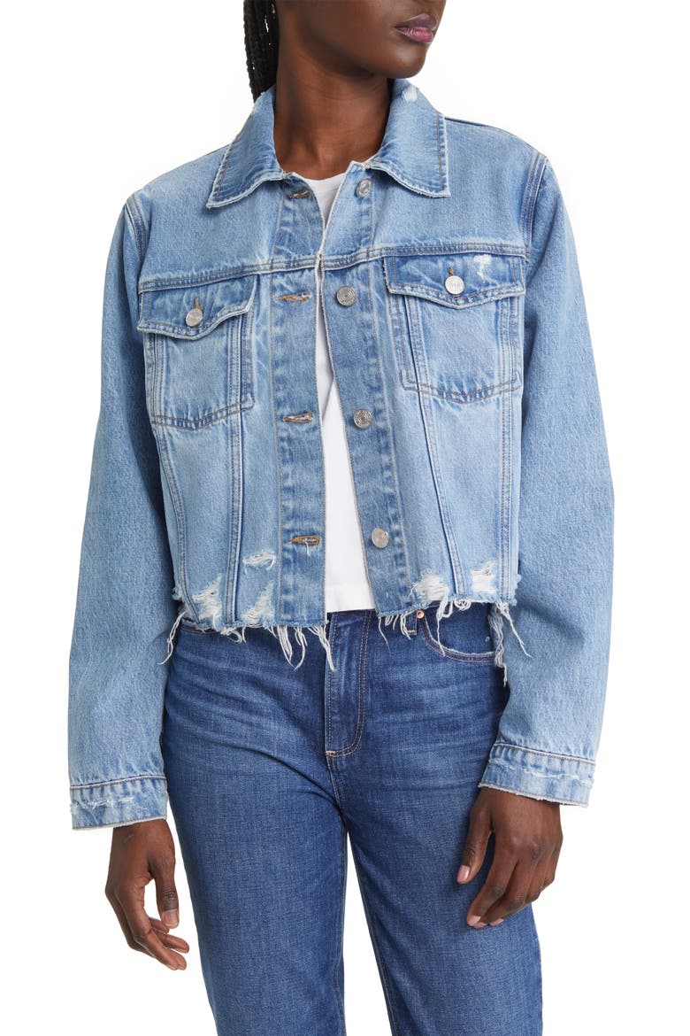Ripped Distressed Denim Trucker Jacket, Main, color, ROSSUM 2YEAR RIPS