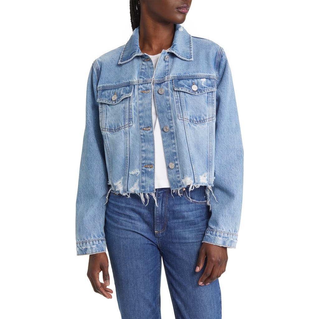 Frame Vintage Cropped Denim Jacket In Blue