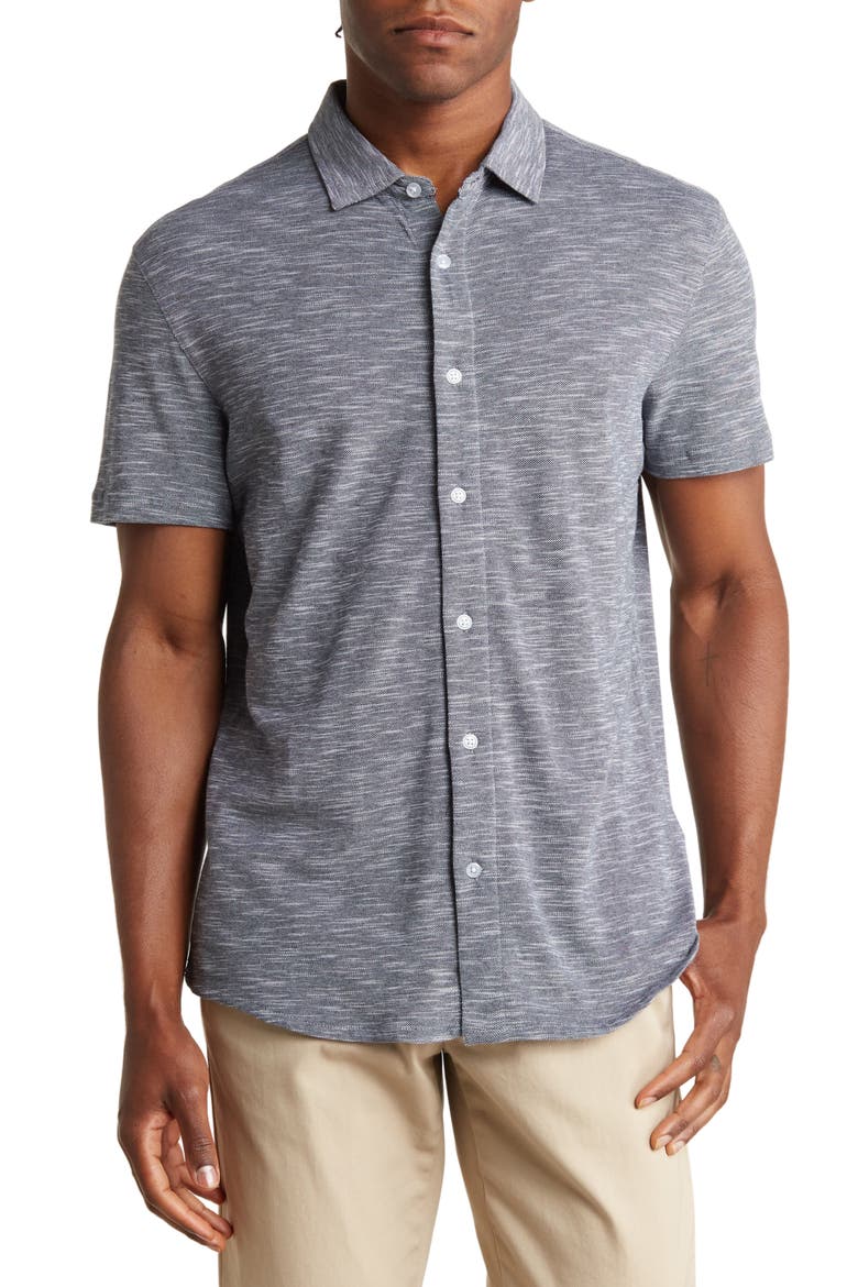 Full Button Short Sleeve Knit Shirt, Main, color, NAVY