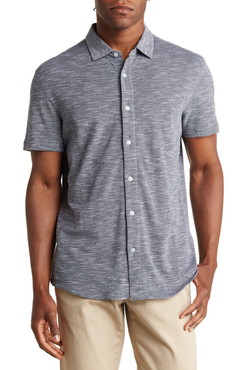 SOUL OF LONDON Full Button Short Sleeve Knit Shirt, Main, color, Navy