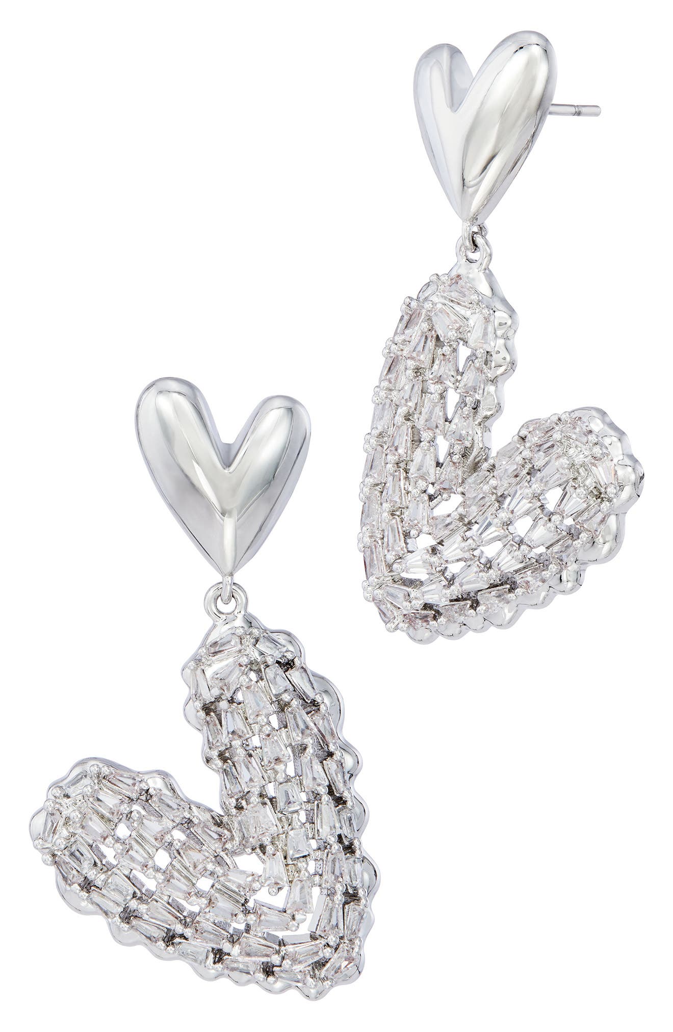 Double Heart Cubic Zirconia Drop Earrings