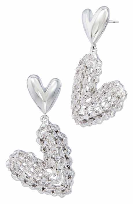 Double Heart Cubic Zirconia Drop Earrings