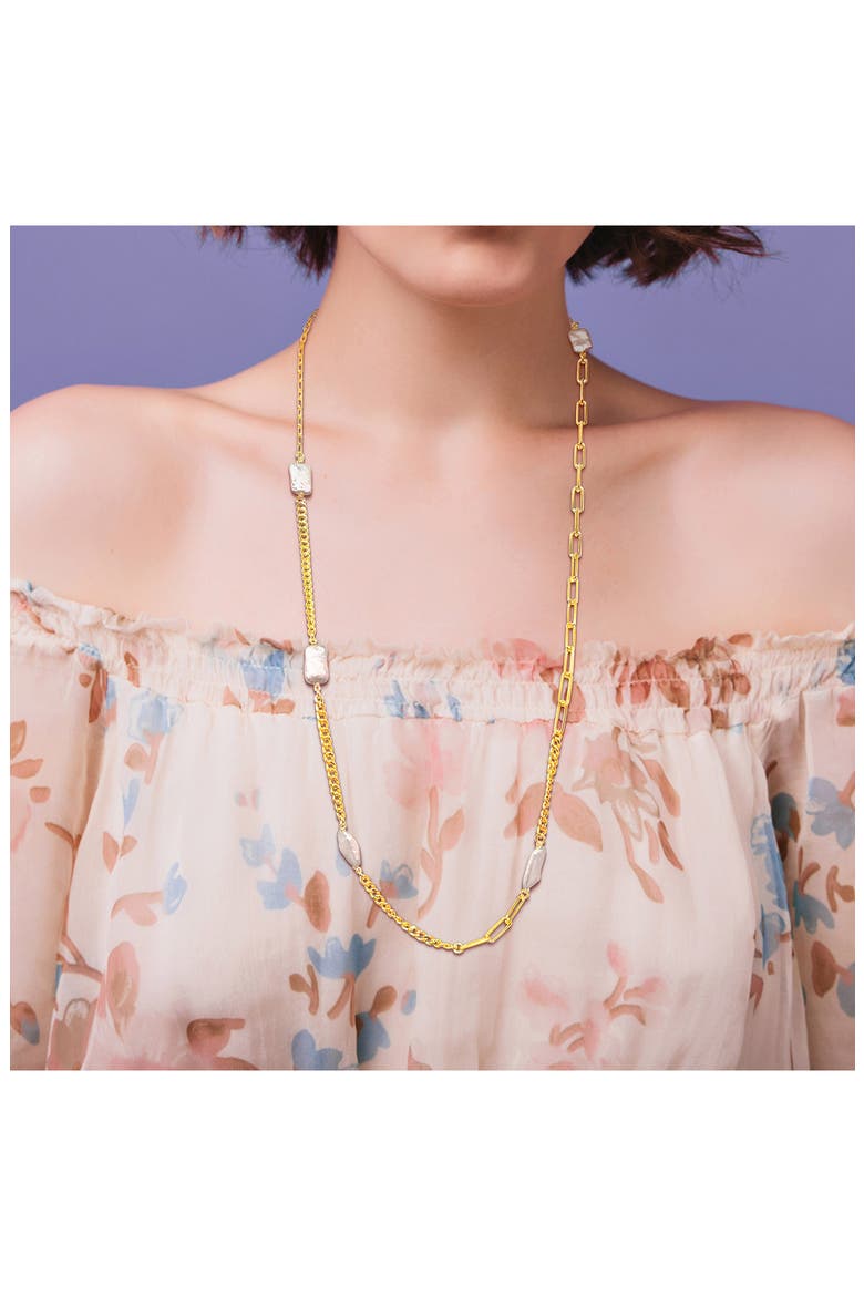 Cultured Freshwater Pearl Curb Chain Necklace & Earrings Set, Alternate, color, GOLD