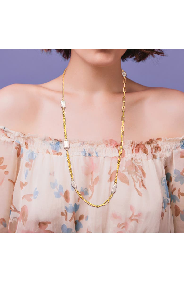 DELMAR Cultured Freshwater Pearl Curb Chain Necklace & Earrings Set, Alternate, color, Gold