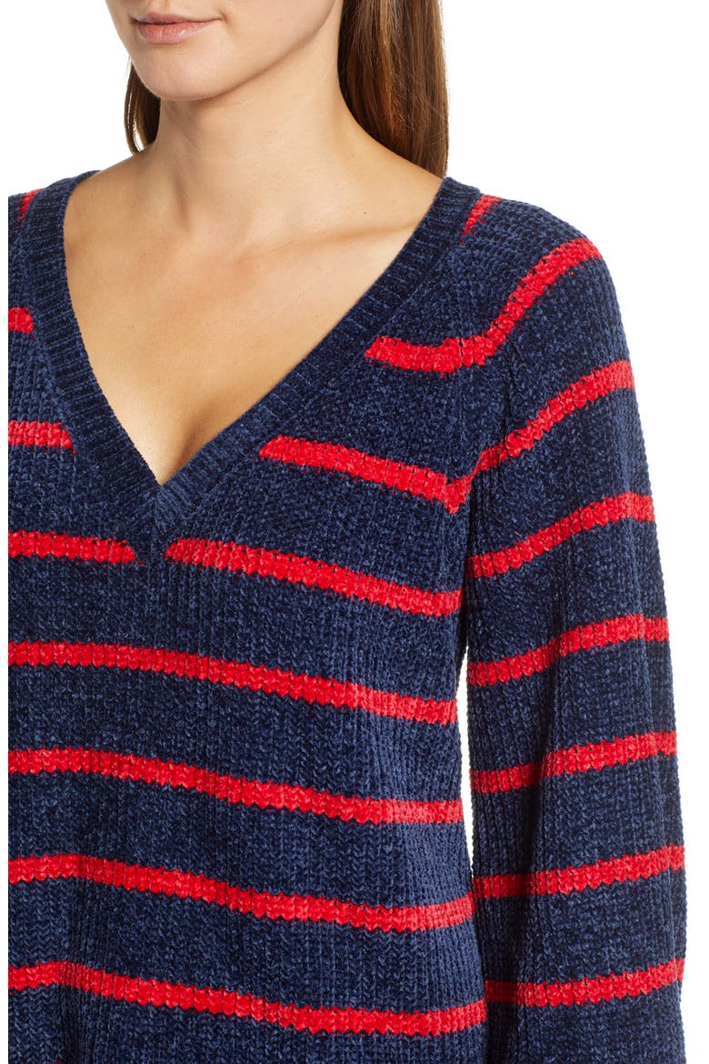 Stripe V-Neck Sweater, Alternate, color, NAVY/ RED