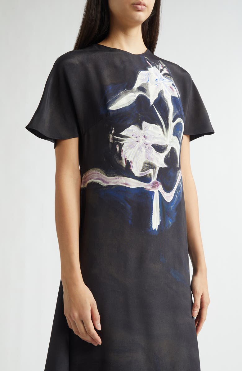 Altuzarra Daisy Lily Print Silk Dress, Alternate, color, Black Lily