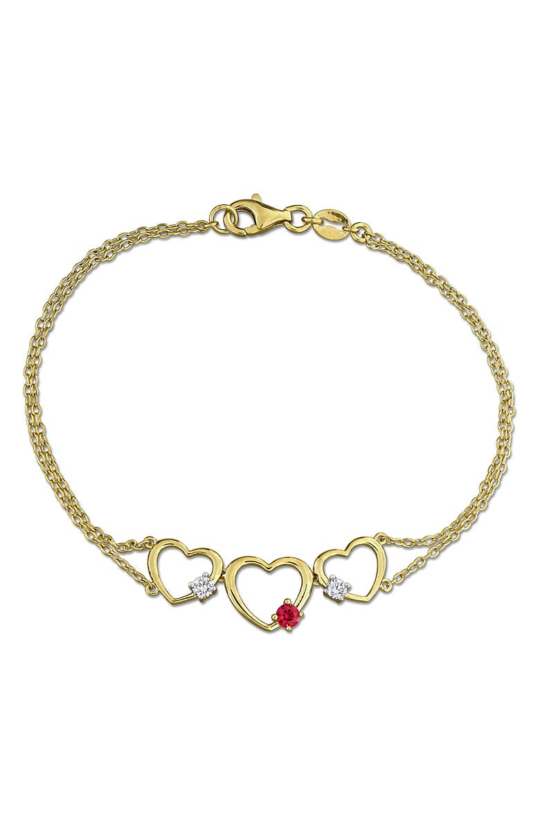 Created Forever Lab-Grown Ruby & Lab-Grown Diamond Heart Bracelet - 0.14ct., Main, color, Gold