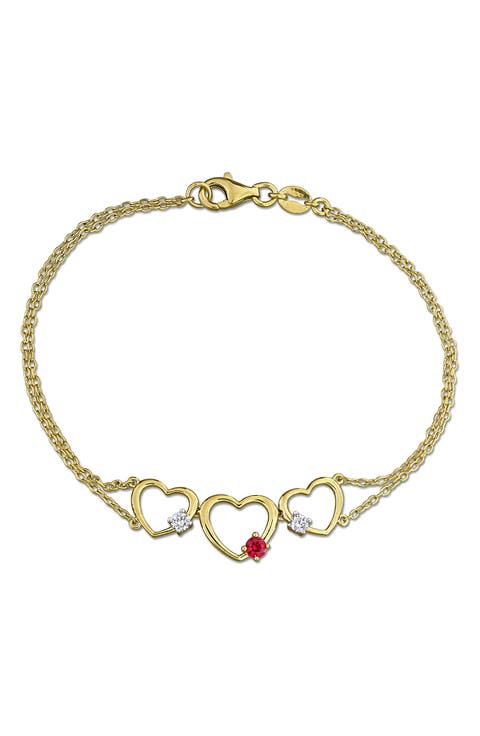 Lab-Grown Ruby & Lab-Grown Diamond Heart Bracelet - 0.14ct.