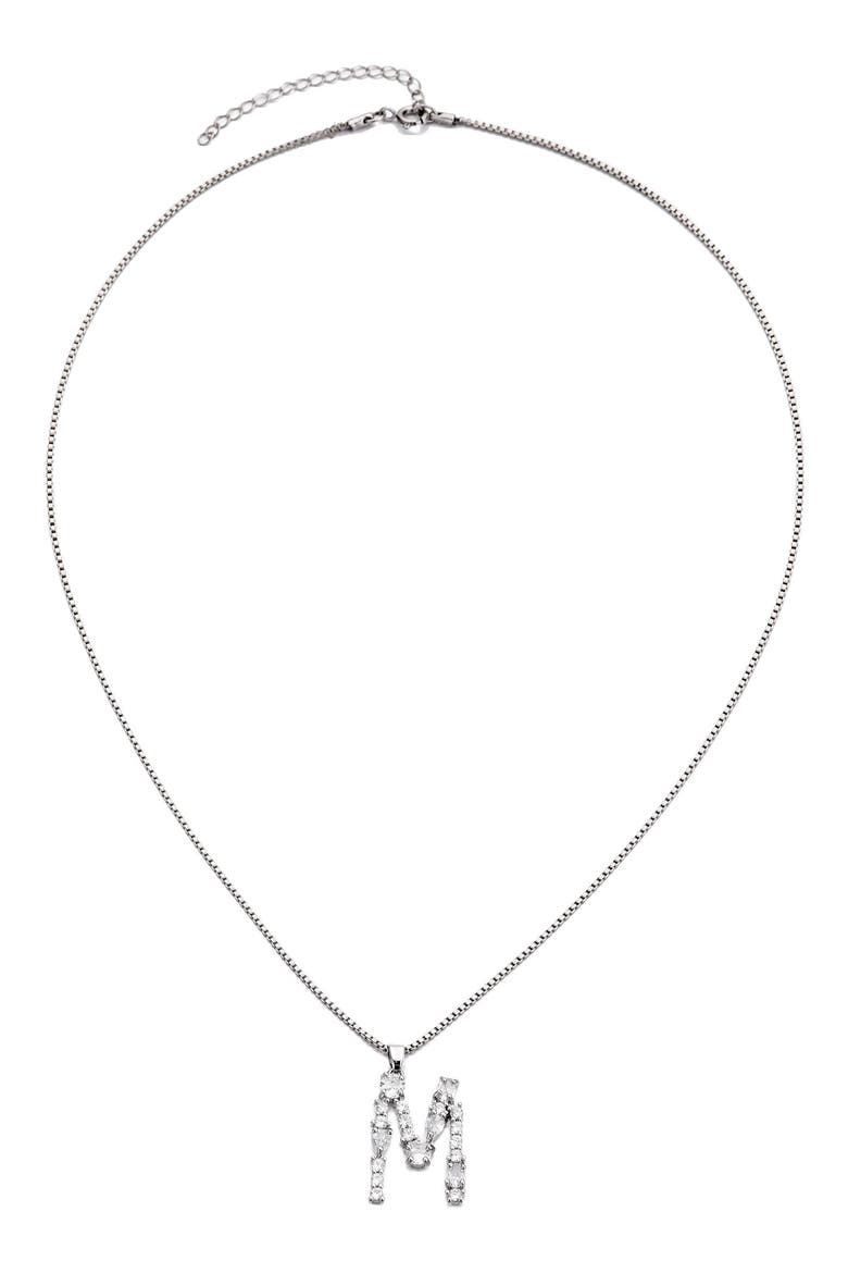 Mixed Crystal Initial Pendant Necklace, Alternate, color, SILVER-M