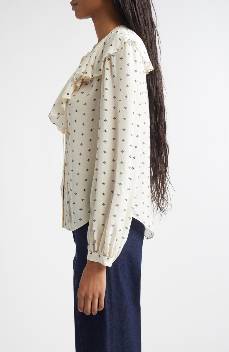 Veronica Beard Gomez Ruffle Print Shirt, Alternate, color, Ecru Multi