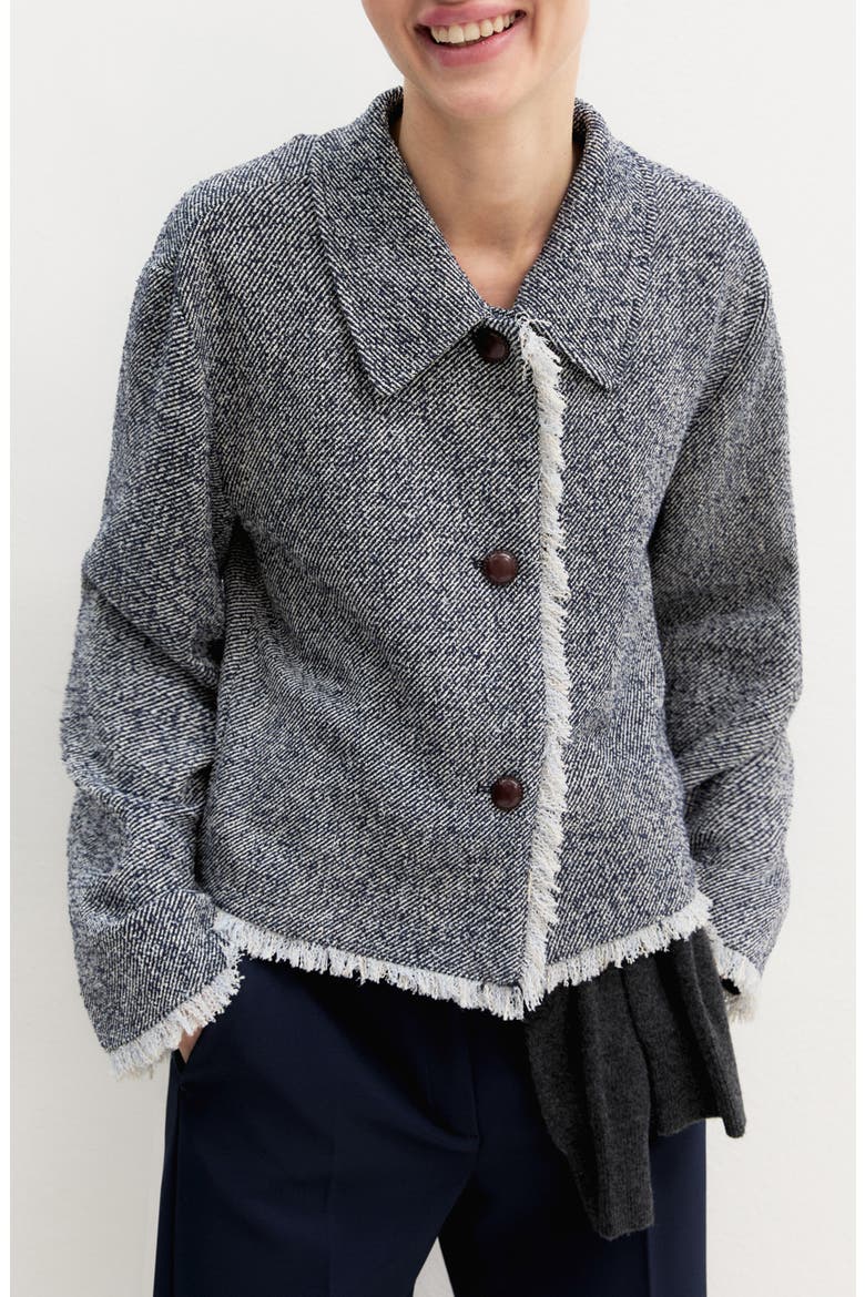 Emmgettito Fringed Basketweave Jacket, Main, color, NAVY TWILL