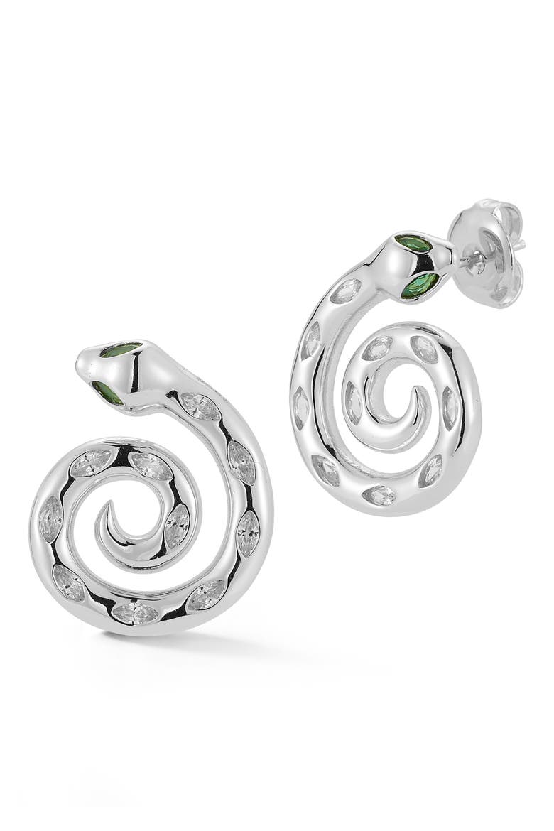 Swirl Snake Stud Earrings, Main, color, SILVER